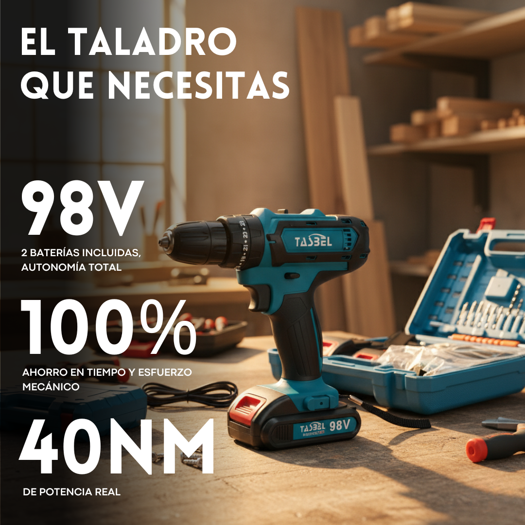 TASBEL™ Taladro Inalámbrico 98V + Adaptador Caladora GRATIS
